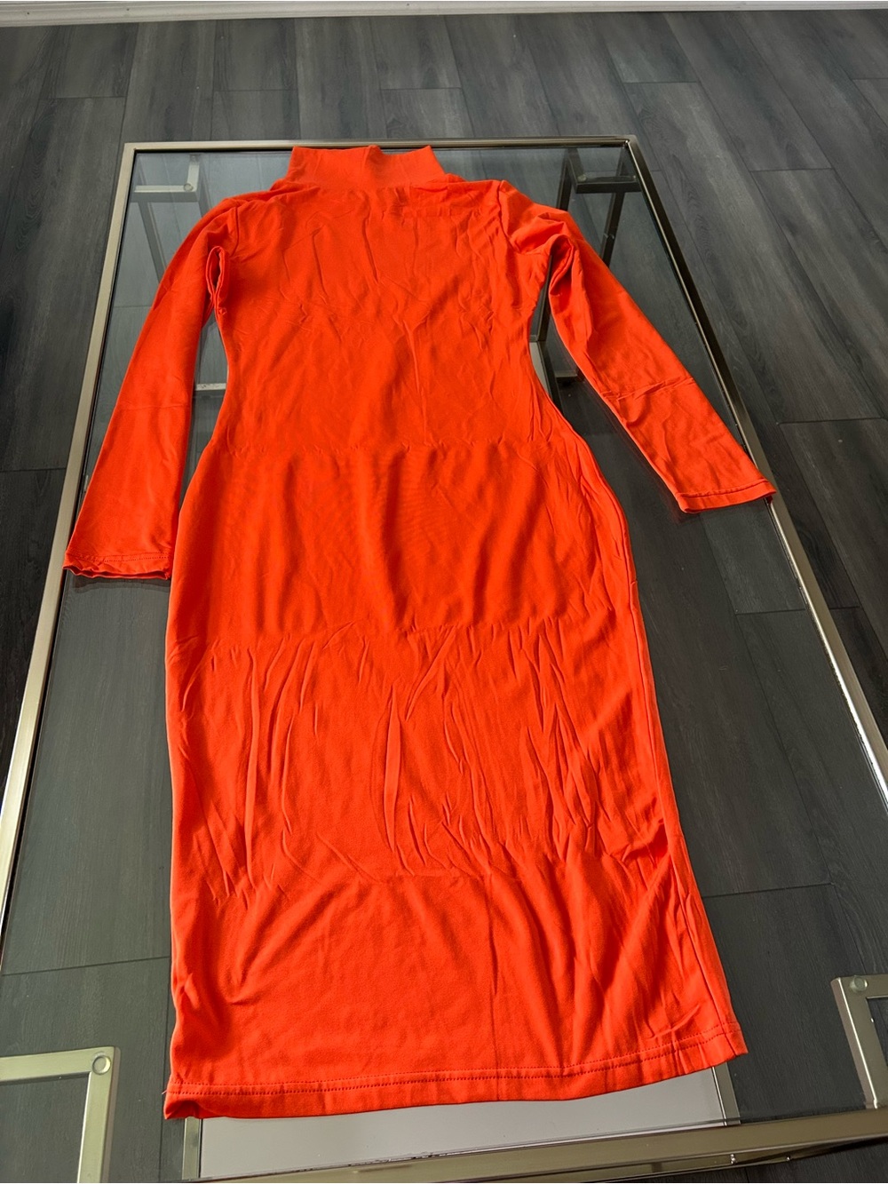 Women's Long Sleeve Orange Midi Dress with Turtleneck
